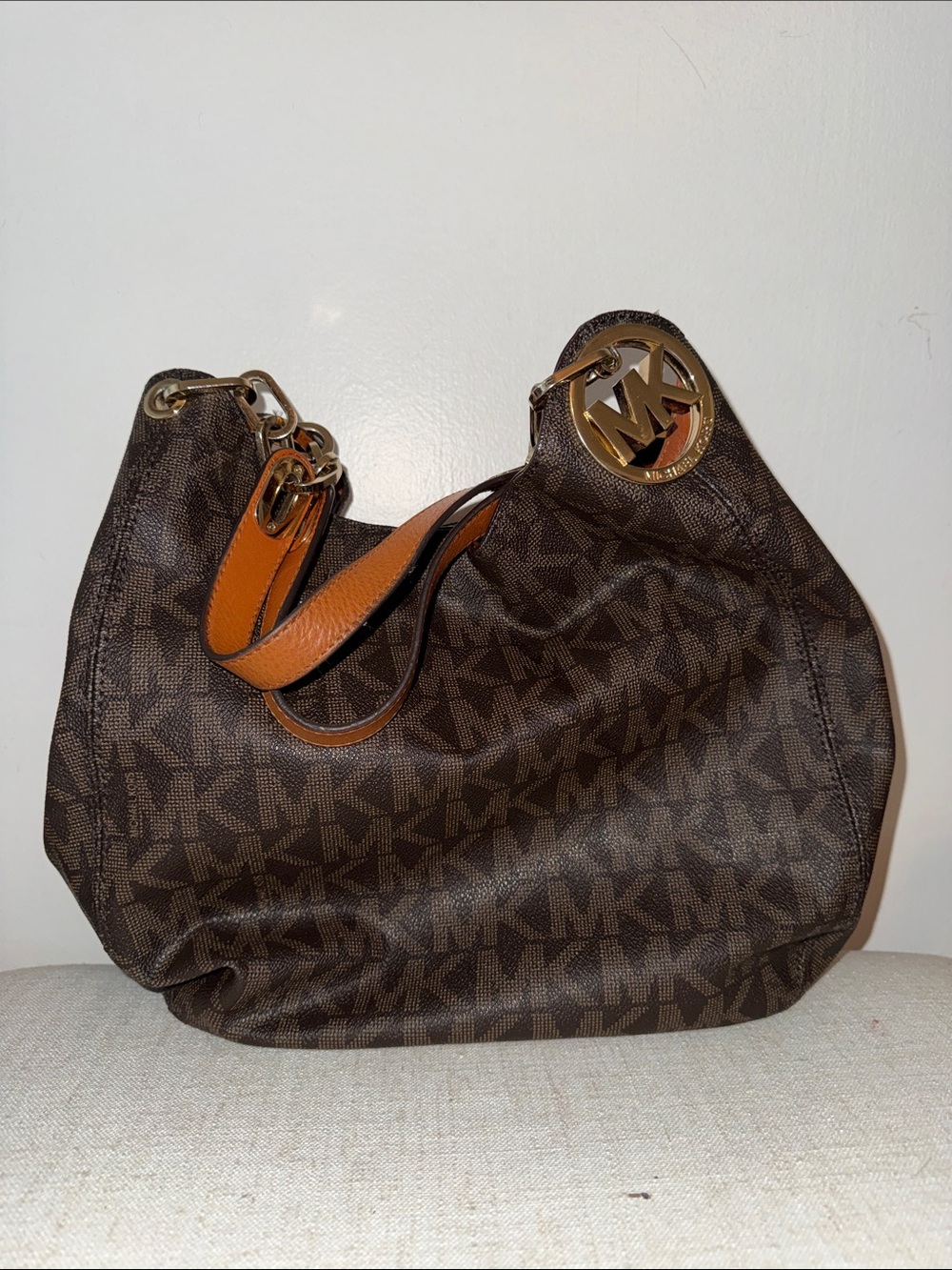 MICHAEL Michael Kors Fulton Large Hobo Shoulder Bag Monogram Brown Tan